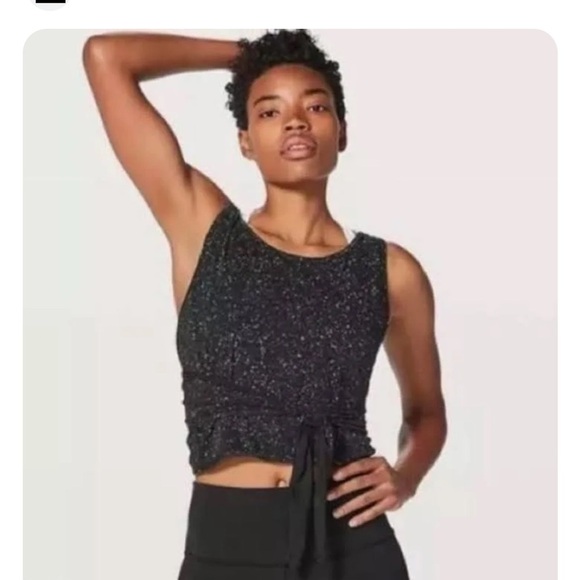 Lululemon Its A Tie Tank Sz 4-6 Shirt Splatter Dye Black Open Bow Tie Back *G2 - Picture 1 of 4